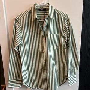NWT • ABLE • Green Striped Button Down • size XS